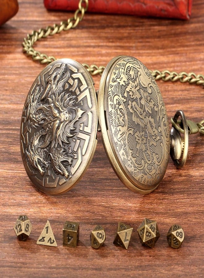 Blisshour D&D Dice Set, Dungeon&Dragon 7PCS Mini Dice Sets with Pocket Watch Case, Role Playing Board Games Accessories (5 Dragons, Bronze) - Image 4